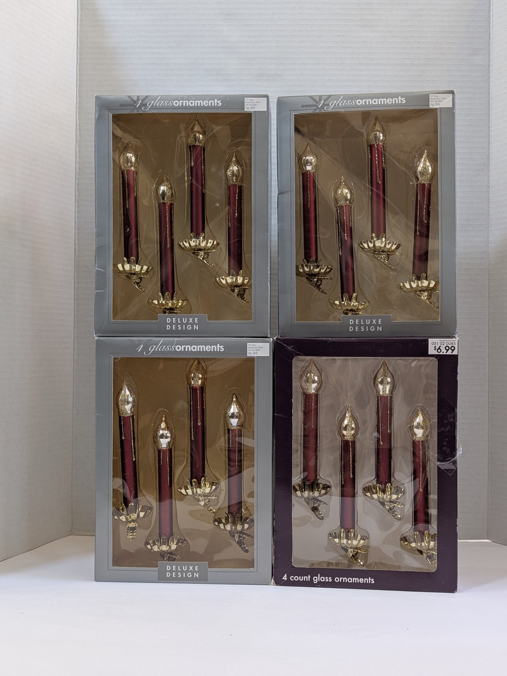 Vtg Christmas Ornaments Candles Red maroon Glass Gold Clip On 4 Sets- 16 Candles
